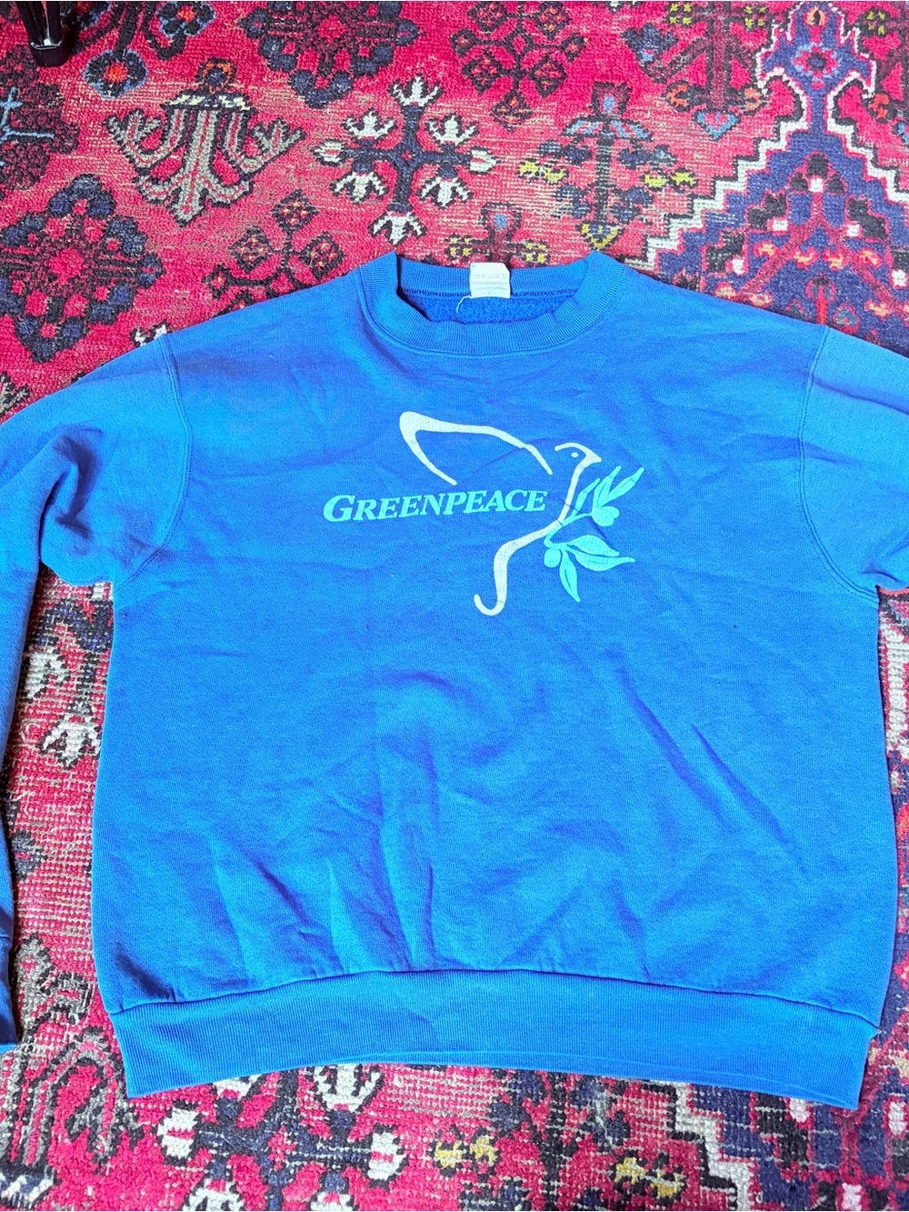 Vintage Blue Greenpeace dove sweatshirt 1986 Large